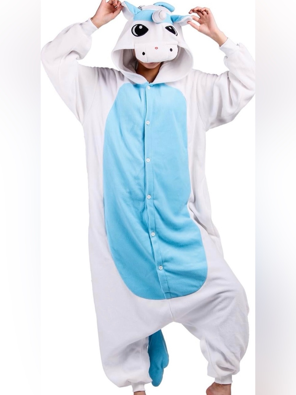 Adult Blue and White Unicorn Onesie Pajamas